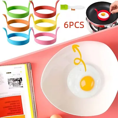 6 X Silicone Egg Frying Rings Fry Fried Poacher Mould Perfect For Pancakes Ring • £3.99