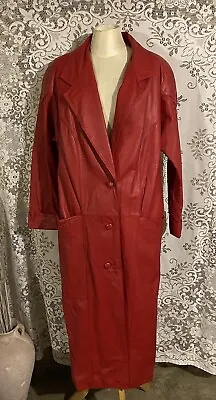 Vintage? Avanti Leather Trench Red Long Coat Overcoat Lined Sz S  • $9.99