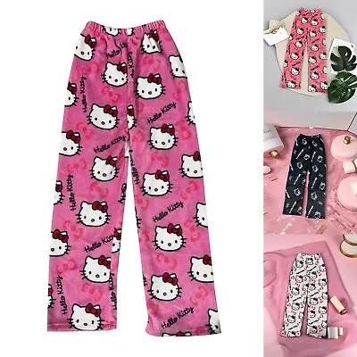Womens Hello Kitty Pajamas Cartoon Trousers Flannel Sleepwear Winter Warm Pants • $10.99