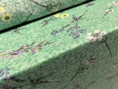 Jennifer Cotton Blend Jersey Fabric Per Metre - Wildflower Print - Green • £7.99