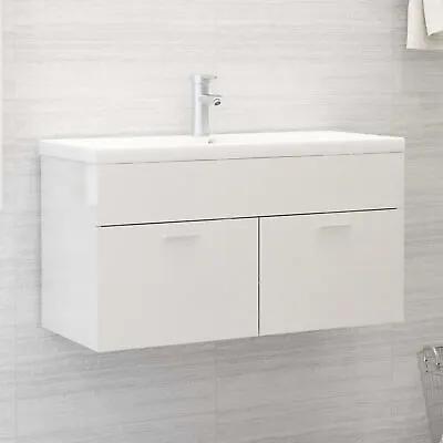Sink Cabinet With Built-in Basin High Gloss White Chipboard O6N5 • £318.54
