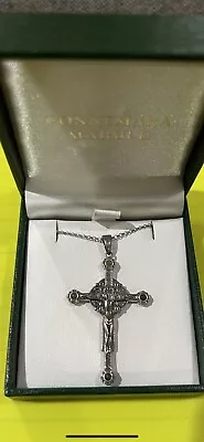 Connemara Marble And Diamonique Reversible Sterling Cross Pendant With Chain • $50