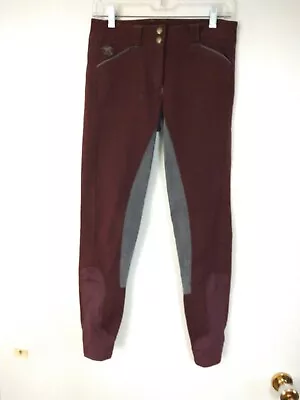 $29.94 • Buy Piper By SmartPak Equestrian Burgundy Gray Full Seat Breeches Riding Pants 26L