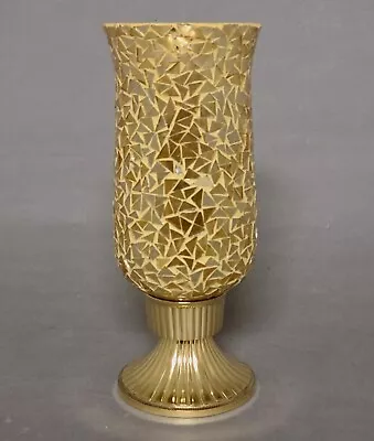 Candle Holder Brass Gold Mosaic Glass Shade 4 D  10.5 Tall  FREE SHIPPING • $21.96