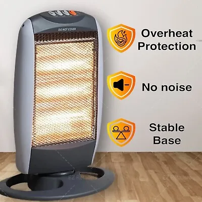 1200w Electric Halogen Heater Oscilatting 3 Bar Portable Quartz 3 Heat Settings • £19.99