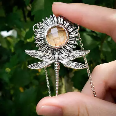 Vintage Dragonfly Sunflower Zircon Pendant Necklace Women Holiday Boho Jewelry • $2.04