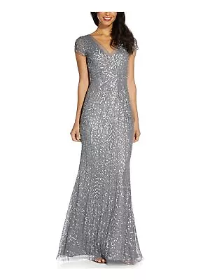 ADRIANNA PAPELL Womens Gray Lined Cap Sleeve Full-Length Formal Mermaid Dress 4 • $47.99