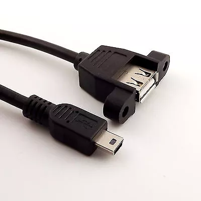 1x Mini USB 5 Pin Male To USB 2.0 A Female Socket Panel Mount Cable 1.5FT Black • $2.39