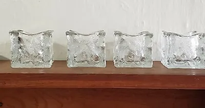 4 Ice Cube Votive Holders 2 1/4 X 2 1/4  Textured Outside • $16