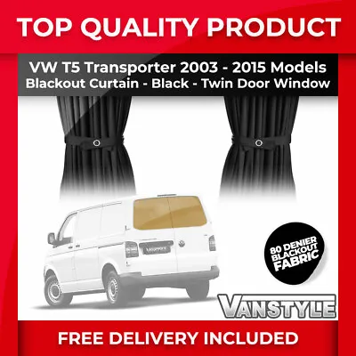 Fits Vw T5 03-15 Transporter Blackout Fabric Twin Barn Door Curtain Set Black • £31.60