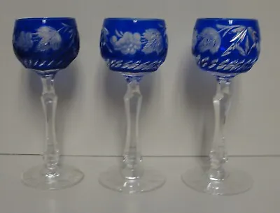 Nachtmann TRAUBE (COBALT BLUE STEM 12836) Cordial Glasses SET OF THREE • $125.95