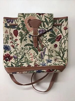 Signare Tapestry Beige Tan Faux Leather Floral Flowers Bee Rucksack Backpack Bag • £30