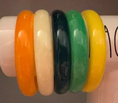 VTG Lot 5 Glowing Bangle Bracelets Swirly Green Yellow Orange White Hong Kong • $24.99