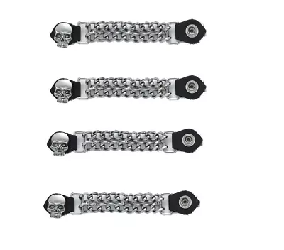 Motorcycle Vest Extenders Skull Design 4 Piece Set 61/2 Inch Chrome Chain Biker • $26