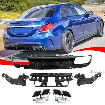 For Mercedes Benz 15-20 W205 AMG Rear Bumper C63 Style Rear Diffuser Exhaust Tip • $259.99