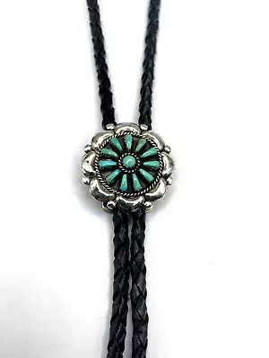 VTG Sterling Silver Turquoise Bolo Tie Petit Point Cluster Zuni Native American • $140