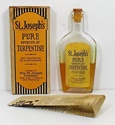 VINTAGE MEDICINE BOTTLE W/ BOX & PAPER PAMLET  -  ST. JOSEOH'S TURPENTINE • $11.24