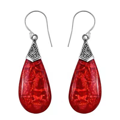 925 Sterling Silver Earrings For Women Red Sponge Coral Drop Boho Birthday Gifts • $14.99