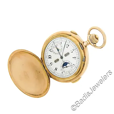 Audemars Freres 14K Gold 1/4 Hour Repeater Moon Phase Chronograph Pocket Watch • $11950