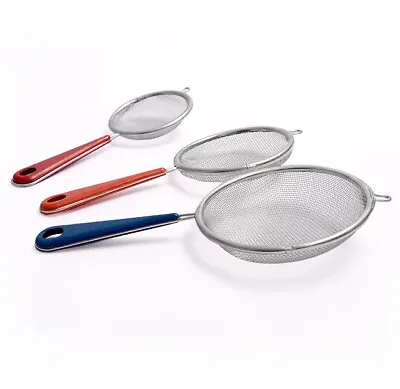 £3.49 • Buy 3 X STAINLESS STEEL TEA STRAINER WIRE MESH CLASSIC TRADITIONAL FILTER SIEVE SET