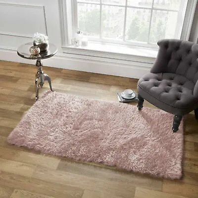 Sienna Shaggy Floor Rug Large Dazzle Soft Sparkle Mat Thick 5cm Pile Blush Pink • £16.99