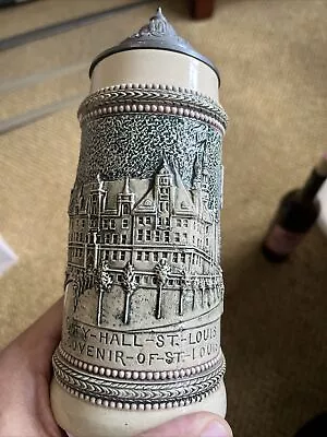 Vintage German Lidded Beer Stein Pewter Lid 500ml? City Hall Of Saint St Louis • $16