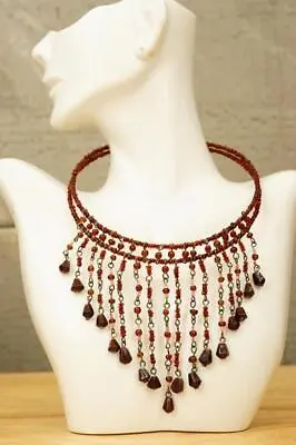 Vintage Artisan Beaded Jewelry Gothic Victorian Bohemian Red Dangle Choker • $19.91