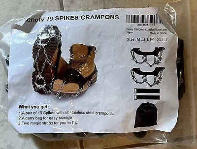 Henoty Ice Crampons 19 Spikes Ice Cleats For Boots Anti Slip Shoe Cover Size L • $19.99