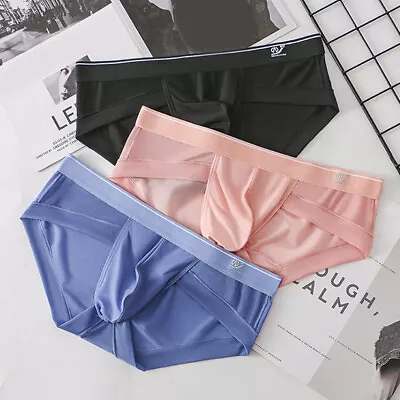 Men Underwear Boxer Briefs Ice Silk Shorts Panties Bulge Pouch Underpants Hot ☆ • $6.29