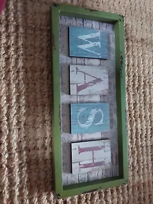 £7.50 • Buy Wooden Shabby Chic Bathroom Sign WASH