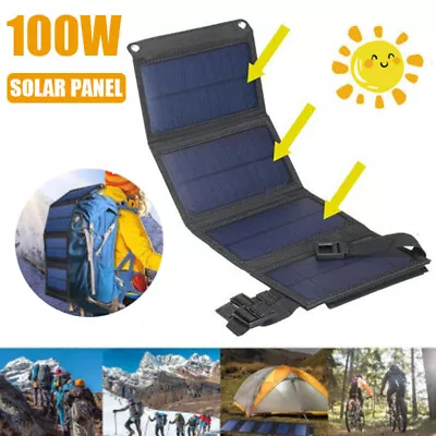 $26.88 • Buy 100W USB Solar Panel Kit Folding Power Bank Outdoor Camping Hiking Phone Charger