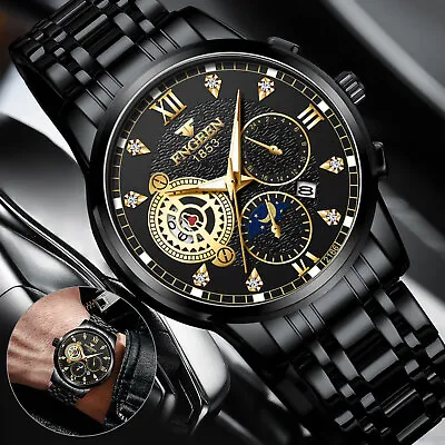 Luxury Men's Watch Business Stainless Steel Analog Quartz Waterproof Wristwatch • $12.98