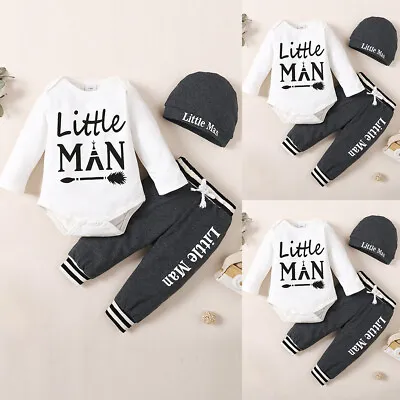 £8.39 • Buy 3PCS Newborn Baby Boys Long Sleeve Tops Pants Hat Outfits Tracksuit Clothes Set