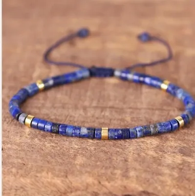 Lapis Lazuli Beaded Bracelet Adjustable Healing Crystals Boho Style Gifts. • £8.98