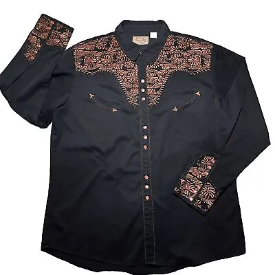 Scully Western Pearl Snap Embroidered Shirt Mens XXL Black Cowboy Rodeo • $59.91