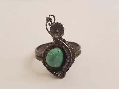 Old VTG Native American Sterling & Green Turquoise Flower Leaf Ring - Size 9.5 • $35