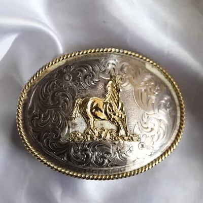 Montana Silversmiths Belt Buckle Quarter Horse Stand Alone Rodeo Cowboy Two-Tone • $62.99