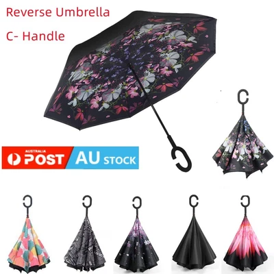 $17.55 • Buy Windproof Upside Down Reverse Umbrella Double Layer Inside-Out Inverted C-Handle