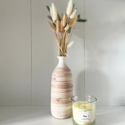 26.8cm Tall Ceramic Vase For Flowers Dried Pampas Grass Home Decoration Ribbed • £15