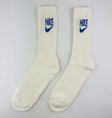 Vintage Nike BLUE Logo Socks 80s 90s Swoosh Spell Out Crew Men VTG Sz 10-13 • $34.99