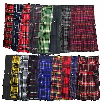 Tartan Utility Kilt Deluxe Kilt Adjustable Sizes Pocket Kilt Men's Fashion Sport • £25.19