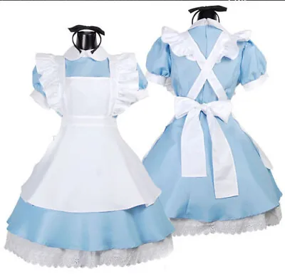 Alice In Wonderland Costume Waitress Uniform Maid Blue Dress Halloween Cosplay • $19.99