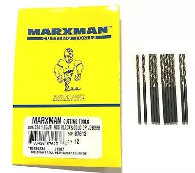 $10.35 • Buy 1.80mm Drill Bit HSS 135° Split Point Black & Gold Jobber Drills 12pk USA Made