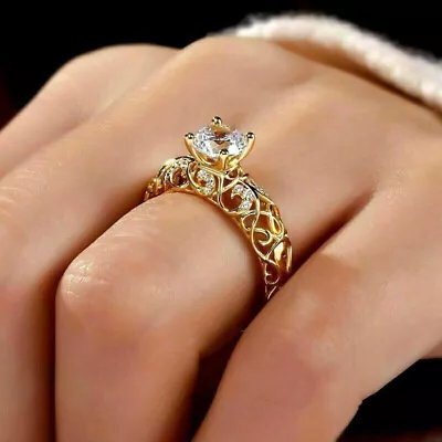 Vintage Engagement Ring 2Ct Lab Created Diamond 14K Yellow Gold Plated Silver • $149.99