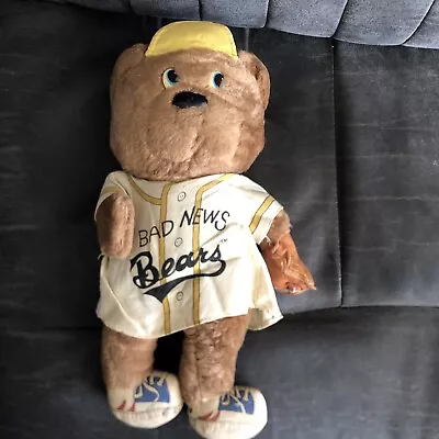 Vintage Knickerbocker Bad News Bears Baseball Bear Plush 14  Hat Mitt Shoes • $15