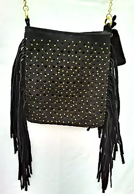 Mossimo Supply Co Shoulder Bag/Crossbody Women's 7 X6.5  Blk Suede W/Fringe EUC • $34.90