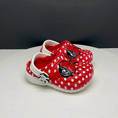 Crocs Shoes Girls 6 Toddler Classic Clogs Minnie Mouse Lined Faux Fur 208027 • $34.50