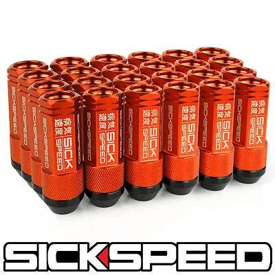 Sickspeed 24 Pc Orange Aluminum Extended 50mm 3 Pc Lug Nuts Wheels 14x1.5 • $99.95