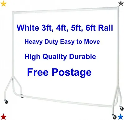 GARMENT RAIL CLOTHE WHITE HEAVY DUTY 3ft4ft5ft6ft HANGING RACK MARKET DISPLAY • £45.15