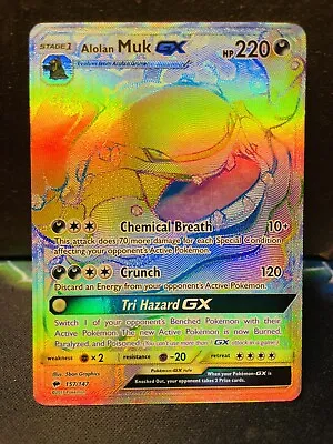 Pokemon Alolan Muk GX #157/147 Burning Shadows Rainbow Secret Rare Holo MP • $2.50